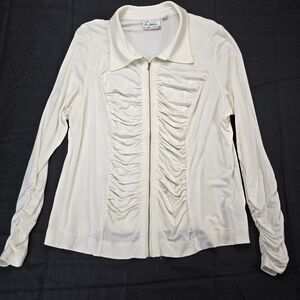 Linea by Louis Dell'olio White Gathered Zip Front jacket Size L